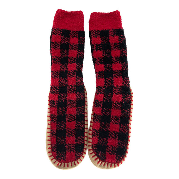 Old Navy Cozy Red Buffalo Plaid Slipper Socks - Picture 2 of 4